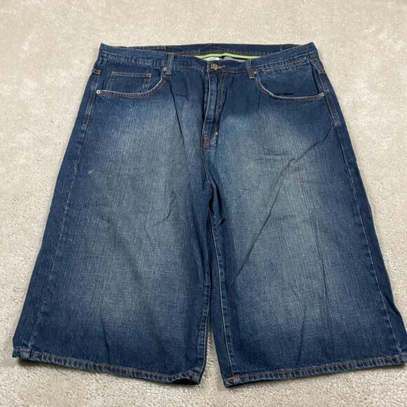 Y2K G Unit Jean Shorts Mens 42* Blue Baggy Streetwear Grunge 50 Cent Jorts Rap - Picture 2 of 12